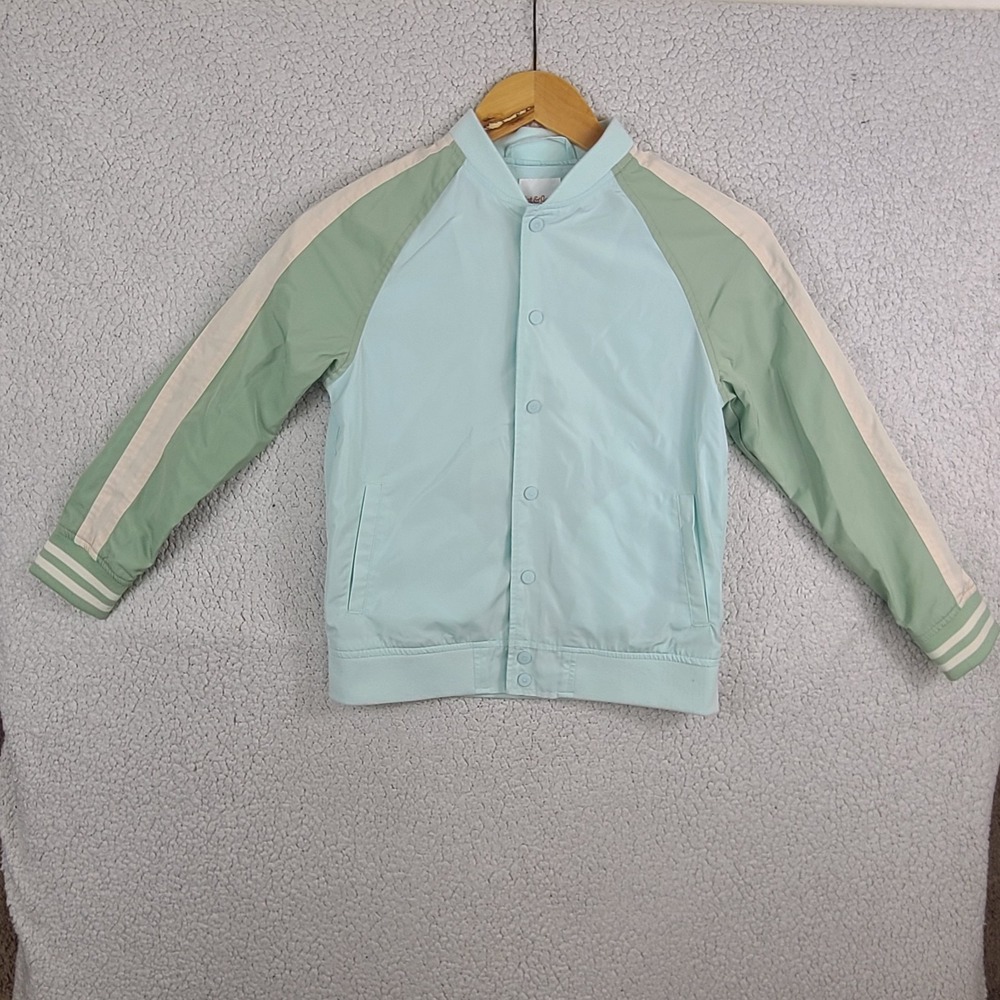 Cat & Jack Boys Bomber Jacket Mint Green Blue Colorblock Snap Front Sz M 8
